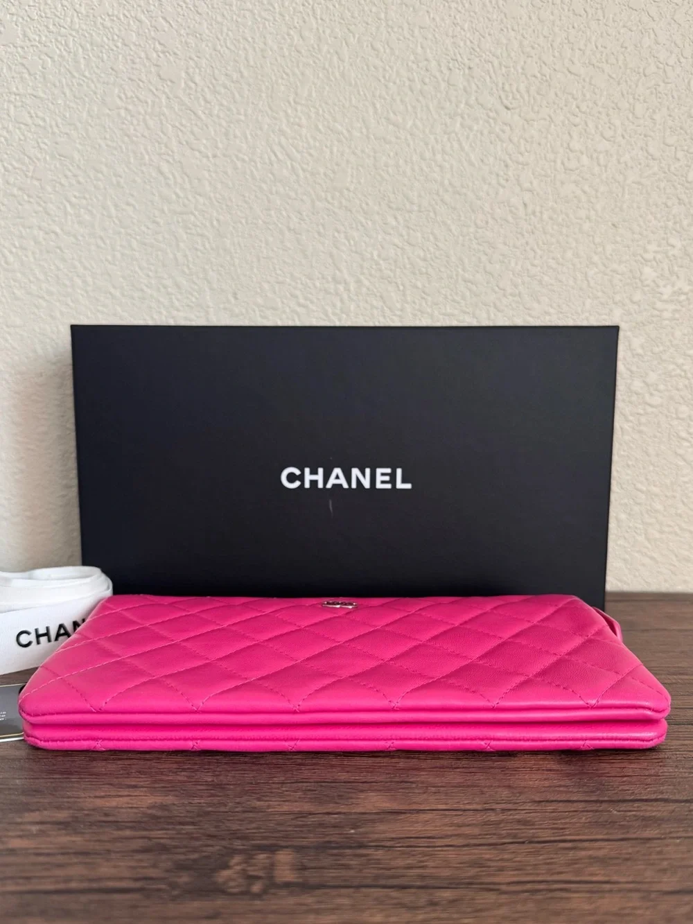 CHANEL Large Diamond Quilted Lambskin Leather Clutch